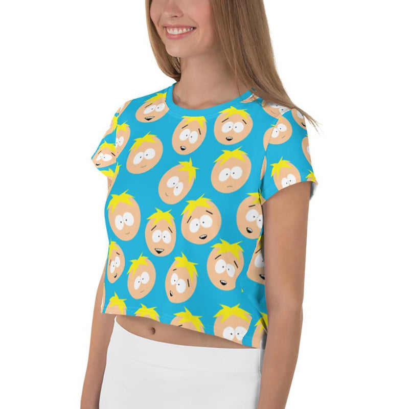 South Park Butters Faces Women's All-Over Print Crop T-Shirt